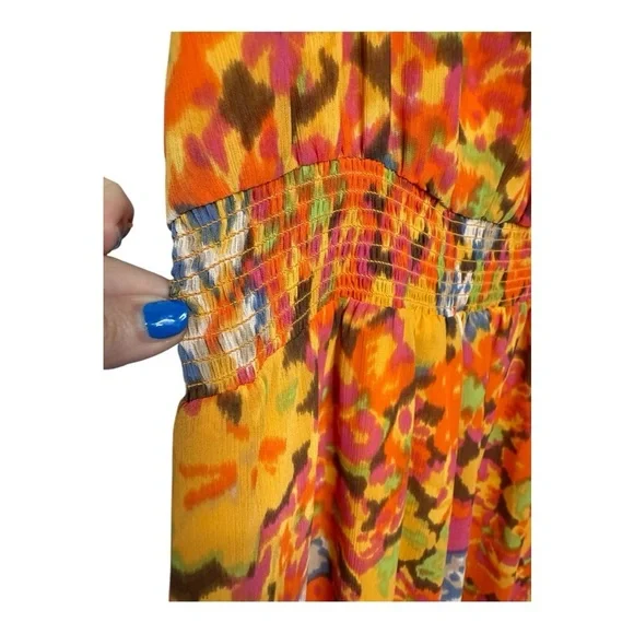 J Crew Smocked Waist Ruffle Sleeveless Maxi Flowy Orange Sunset Floral XXL NWOT - Picture 4 of 16